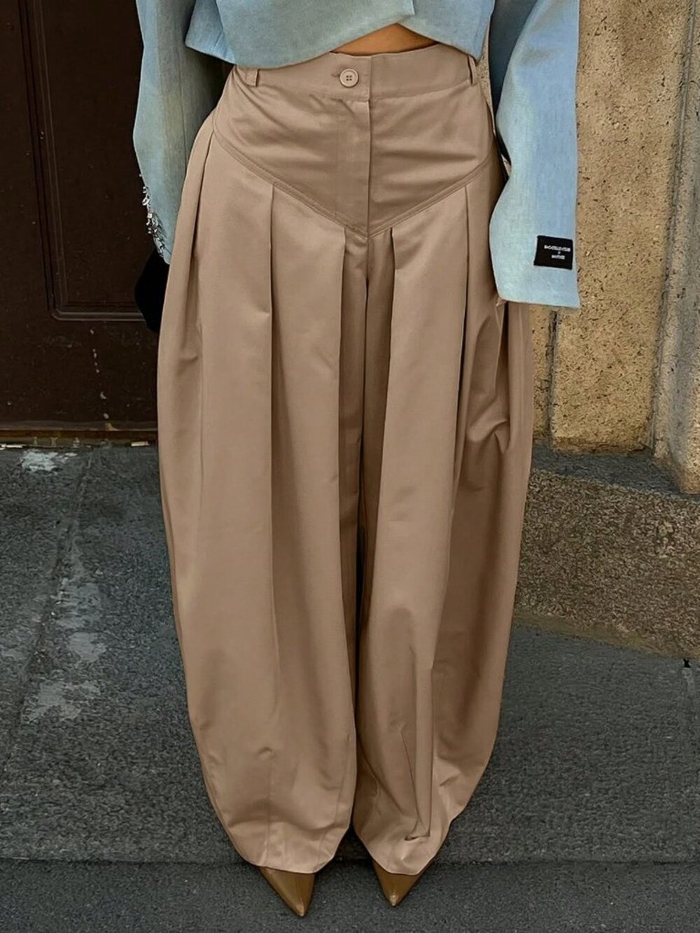 Khaki Casual Women's High Waist Zipper Front Carrot Pants - Picture 3 of 5